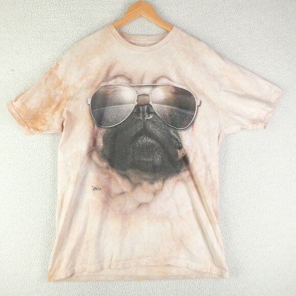 The Mountain T Shirt Mens Extra Large White Beige Pug Sunglasses All Over Print - Picture 1 of 7